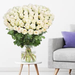 100 Weiße Rosen - Premium-Rosen Avalanche (60cm)