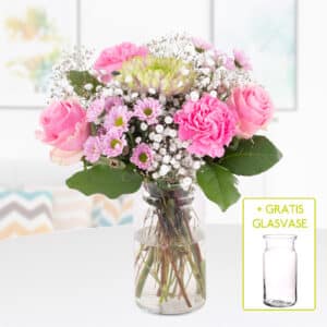 Blumenstrauß Pink + gratis Glasvase