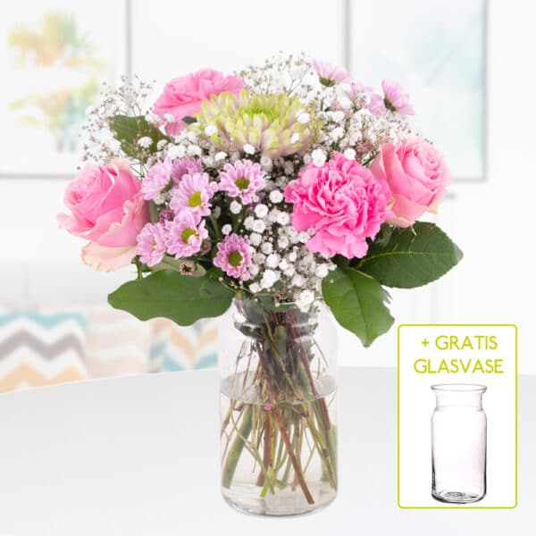 Blumenstrauß Pink + gratis Glasvase