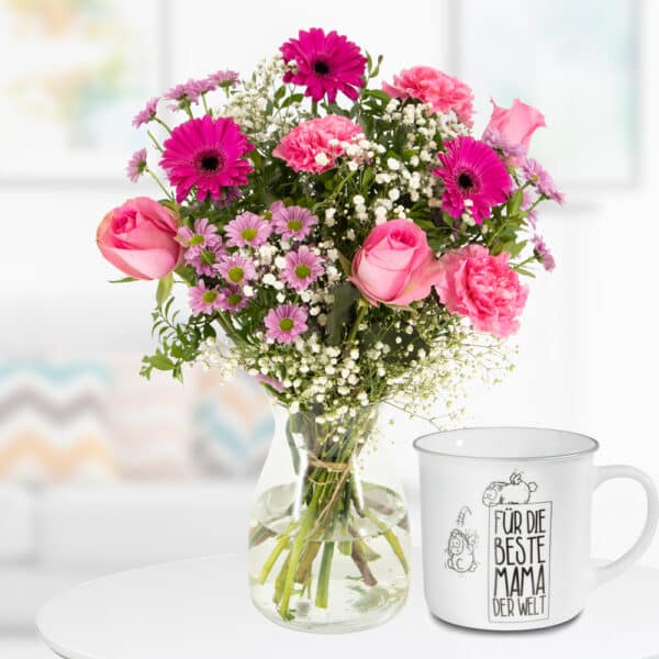 Blumenstrauß Zoe + Nici Tasse "Für die beste Mama der Welt"